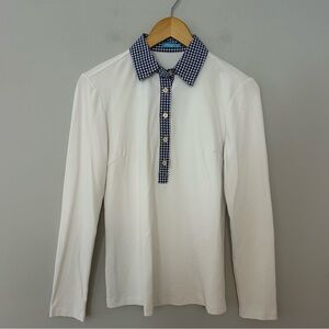 J.McLaughlin White Textured Gingham Collared Button Front Shirt